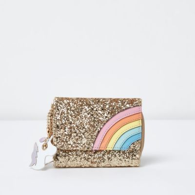 Girls gold glitter rainbow foldover purse
